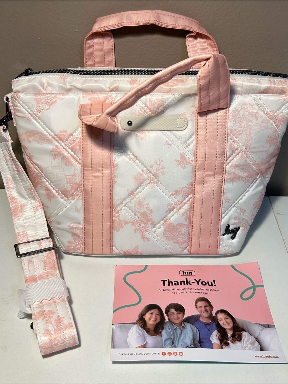 Lug Dory LE Pink Storybook Quilted Tote Bag Crossbody Nylon NWOT